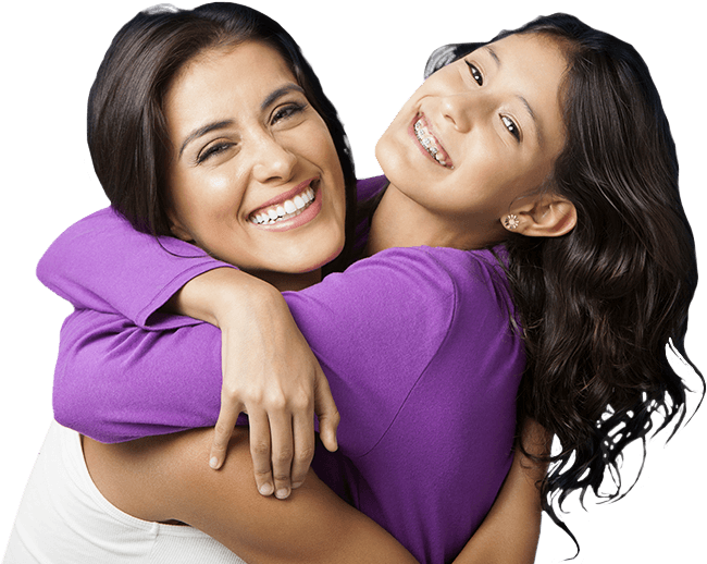 Mother and preteen daughter smiling